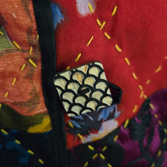 Indigo Moon Vintage Mixed Media Patchwork Jacket Pockets Art To Wear Size M - Picture 5 of 7